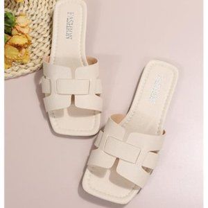 Flat Women Snakeskin Embossed Plain Artificial Leather Open Toe Slide Sandals